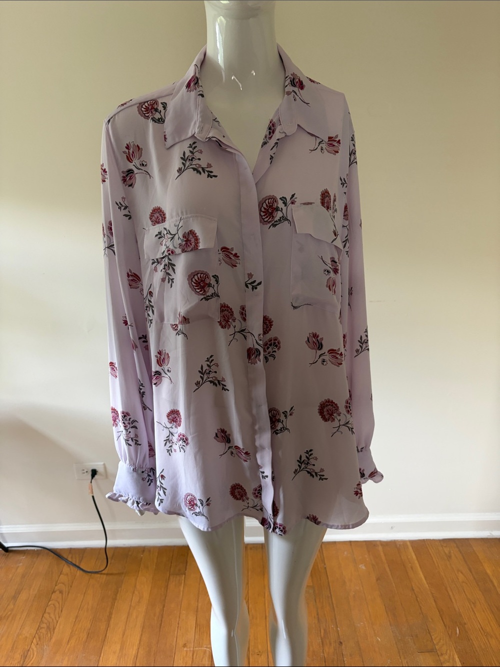 LOFT Lilac Floral Print Button-Front Blouse  Wrinkle free